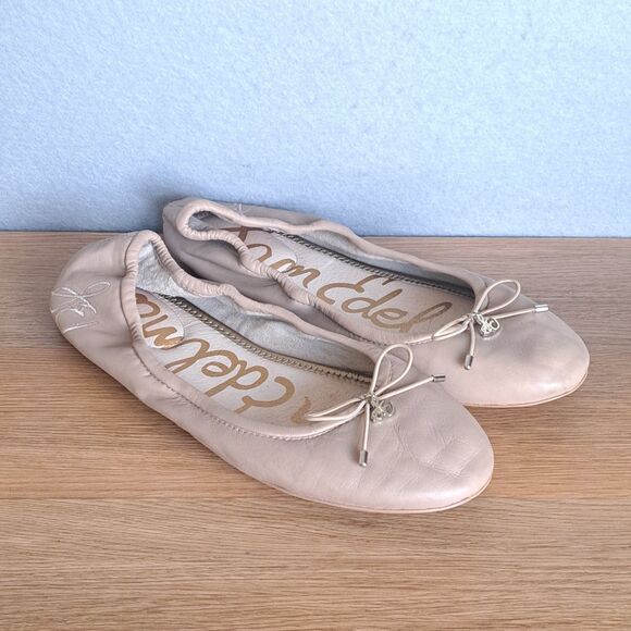 Sam Edelman Felicia Ballet Flats Women’s 9 Tan Pink Bow Minimalist Shoes - Picture 1 of 11